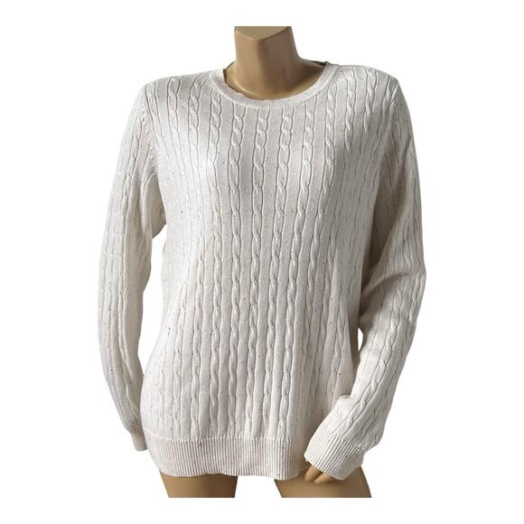 KIM ROGERS Womens Size Large Cable Knit Polka Dot Long Sleeve Pullover Sweater - Picture 1 of 7
